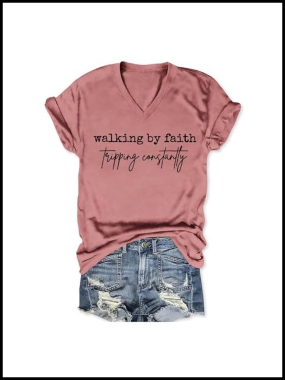 Women's Christian Faith Graphic V-Neck Short Sleeve T-Shirt